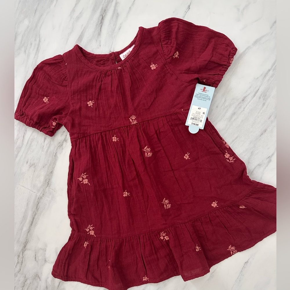 Cat & Jack NWT Burgundy Floral Baby Dress